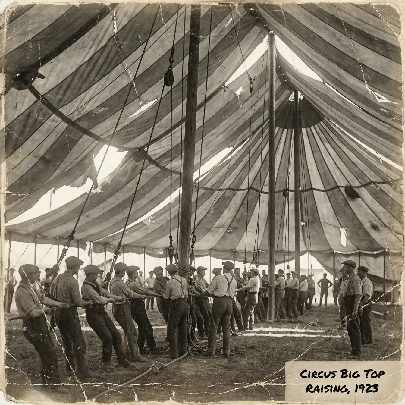 非凡娱乐 - 1920年代工人们合力搭建巨型马戏帐篷的历史影像