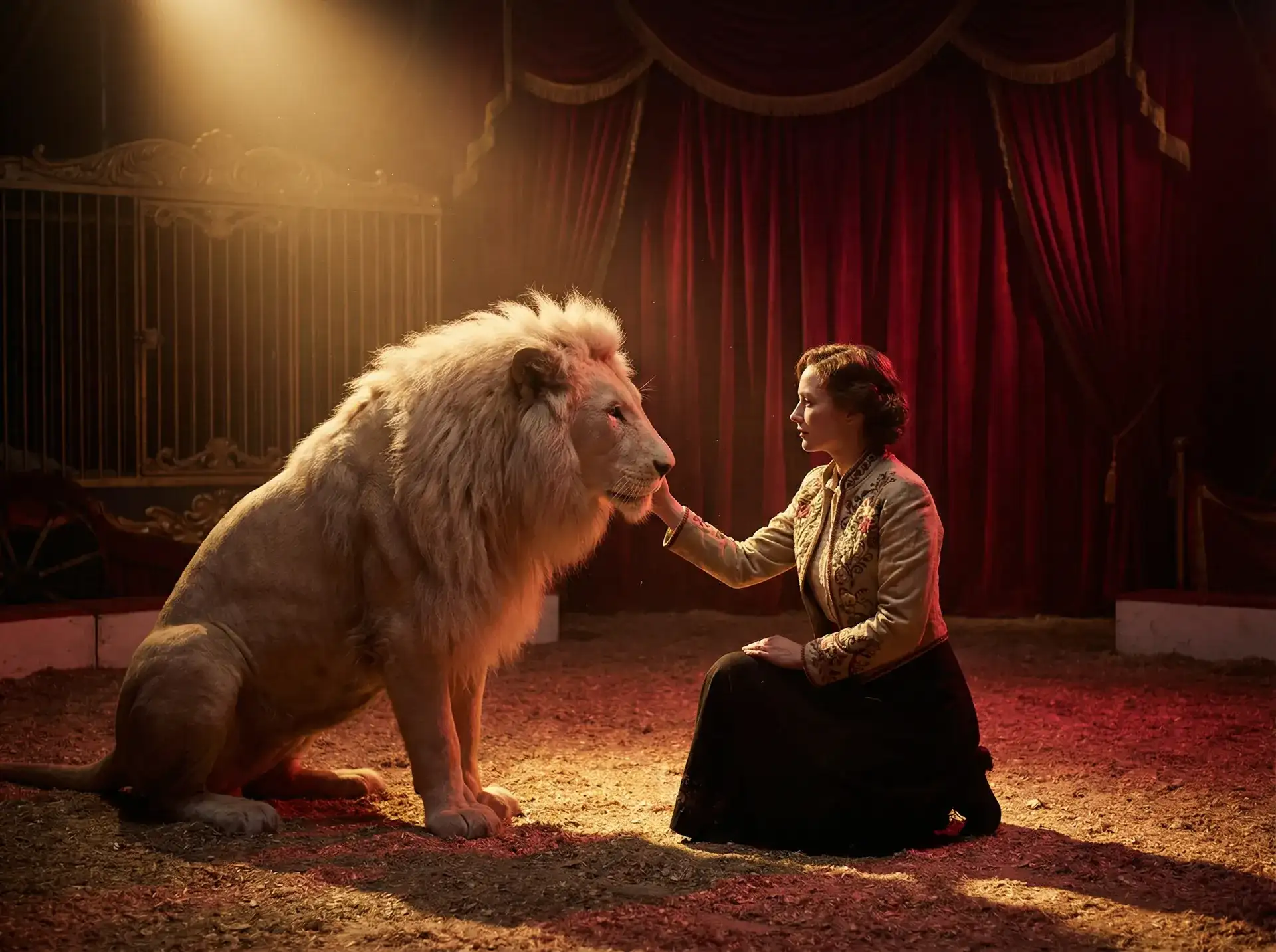 非凡娱乐 - 驯兽师温柔抚摸白狮展现人与动物间的深厚信任