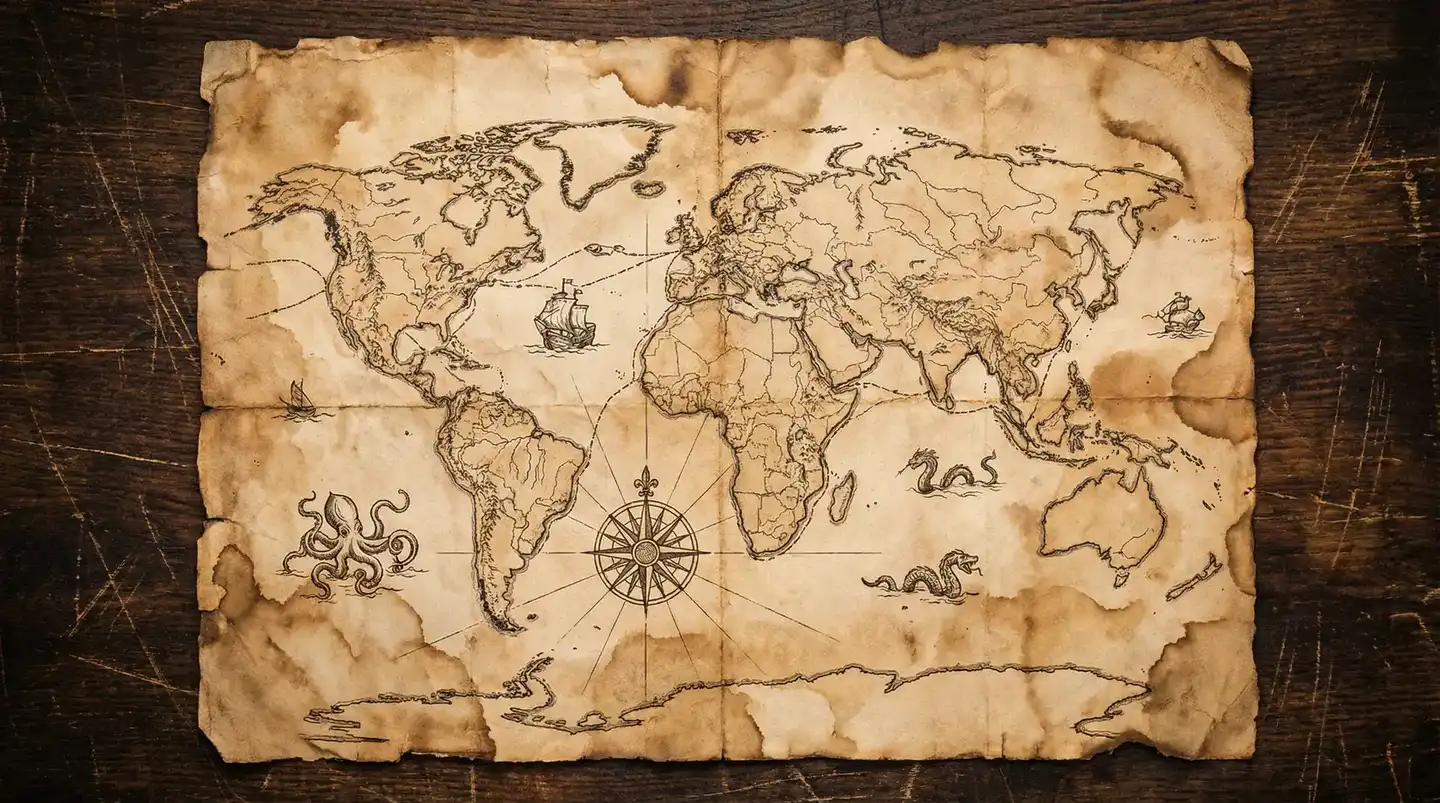 非凡娱乐 - 复古航海风格世界地图展示全球马戏巡演路线